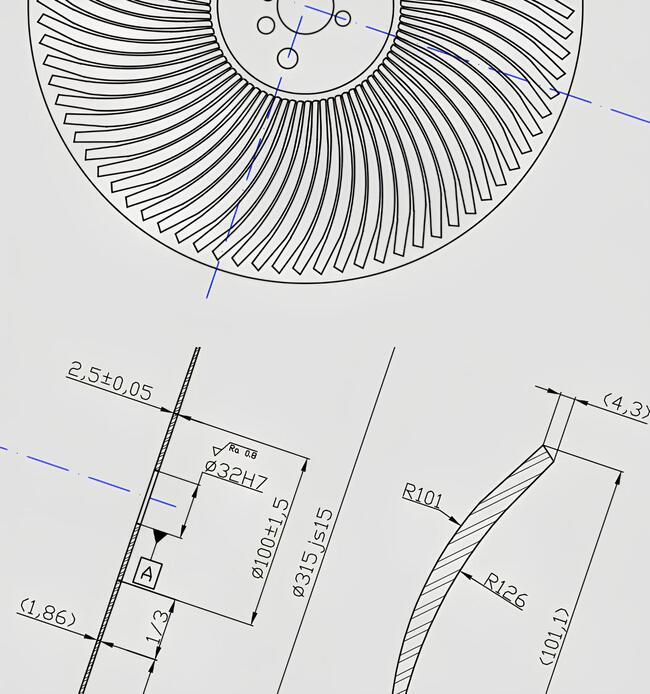 Example of a technical drawing for a perfectly manufactured tari blades.